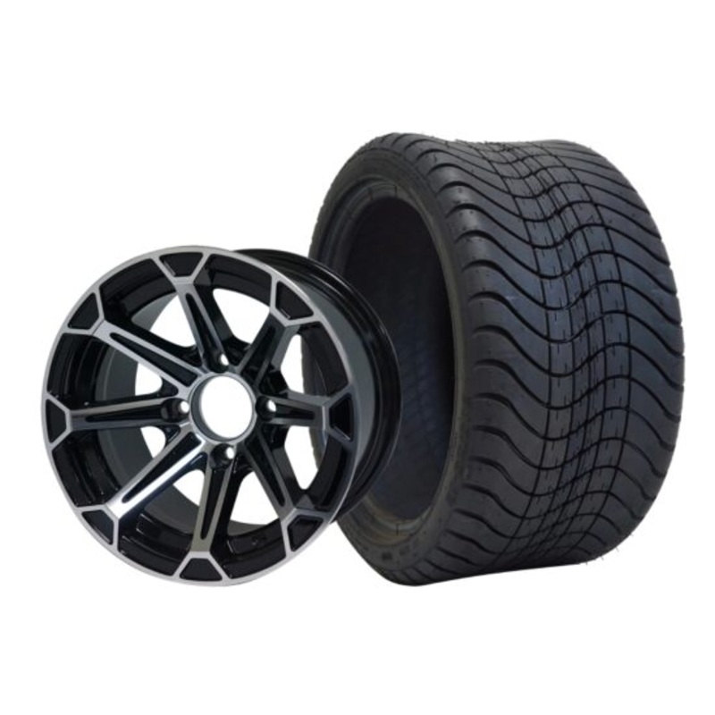 SGC 12″ Fang Machined/Black Wheel – Aluminum Alloy / STEELENG 215/35-12 Low Profile Tire Tires Combo – Set of 4