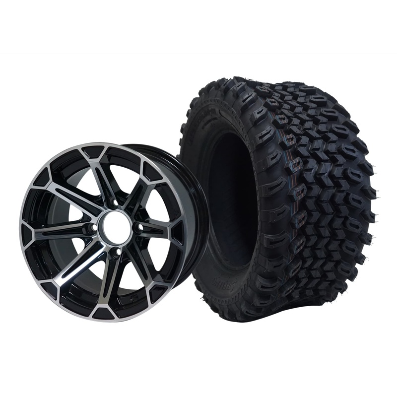 SGC 12″ Fang Machined/Black Wheel – Aluminum Alloy / STEELENG 23″x10.5″-12″ All Terrain Tire Tires Combo – Set of 4