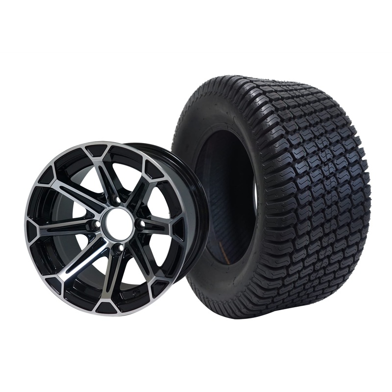SGC 12″ Fang Machined/Black Wheel – Aluminum Alloy / STEELENG 23″x10.5″-12″ Turf Tire Tires Combo – Set of 4