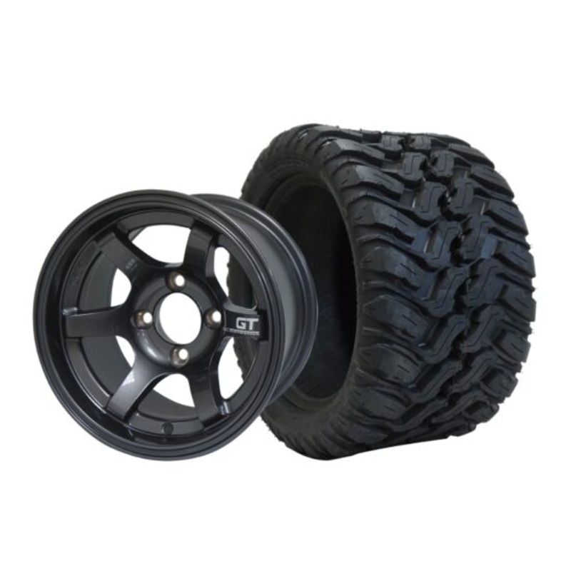 SGC 12″ GT Machined/Gunmetal Wheel – Aluminum Alloy / STEELENG 20″x10″-12″ Mud Terrain Tire Tires Combo – Set of 4