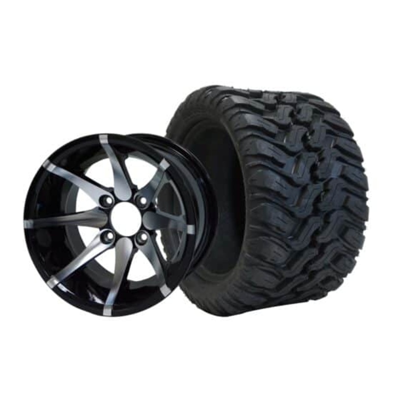 SGC 12″ Kraken Machined/Black Wheel – Aluminum Alloy / STEELENG 20″x10″-12″ Mud Terrain Tire Tires Combo – Set of 4