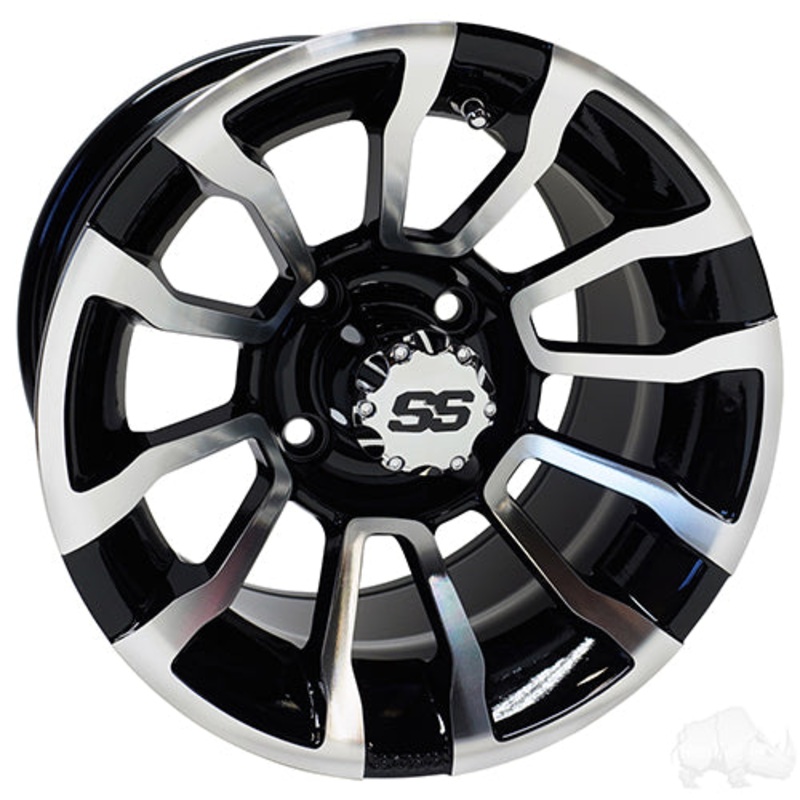 RHOX RX401 Golf Cart Wheel –  12×7 ET-25 Machined Gloss Black