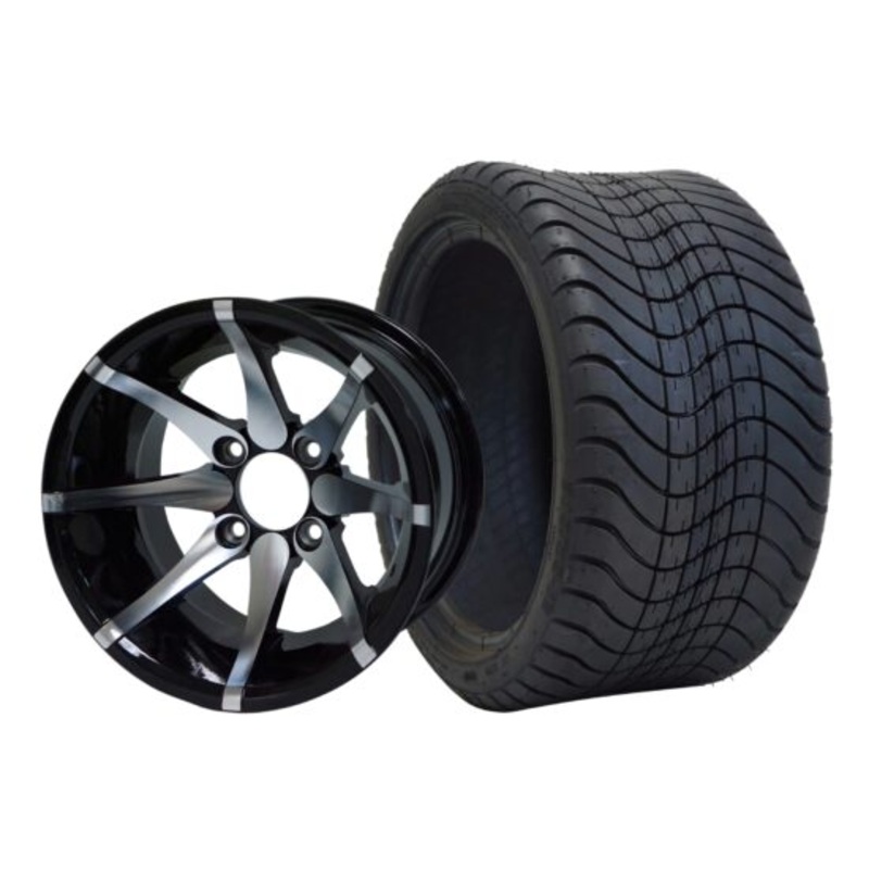 SGC 12″ Kraken Machined/Black Wheel – Aluminum Alloy / STEELENG 215/35-12 Low Profile Tire Tires Combo – Set of 4