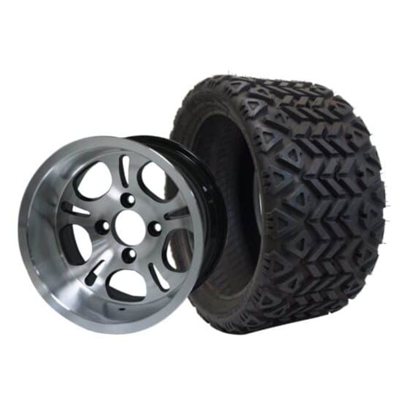 SGC 12″ Lightside Machined/Black Wheel – Aluminum Alloy / STEELENG 18″x8.5″-12″ All-Terrain Tire DOT approved Tires Combo – Set of 4