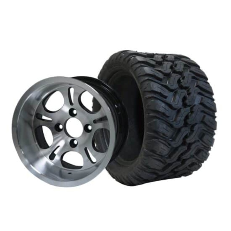 SGC 12″ Lightside Machined/Black Wheel – Aluminum Alloy / STEELENG 20″x10″-12″ Mud Terrain Tire Tires Combo – Set of 4