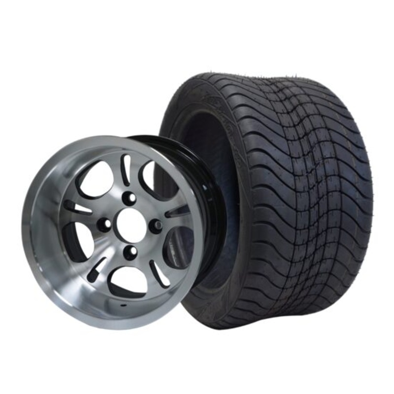 SGC 12″ Lightside Machined/Black Wheel – Aluminum Alloy / STEELENG 215/40-12 Low Profile Tire DOT Approved Tires Combo – Set of 4