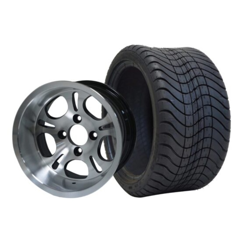 SGC 12″ Lightside Machined/Black Wheel – Aluminum Alloy / STEELENG 215/50-12 Comfort Ride Street Tire DOT Approved Tires Combo – Set of 4