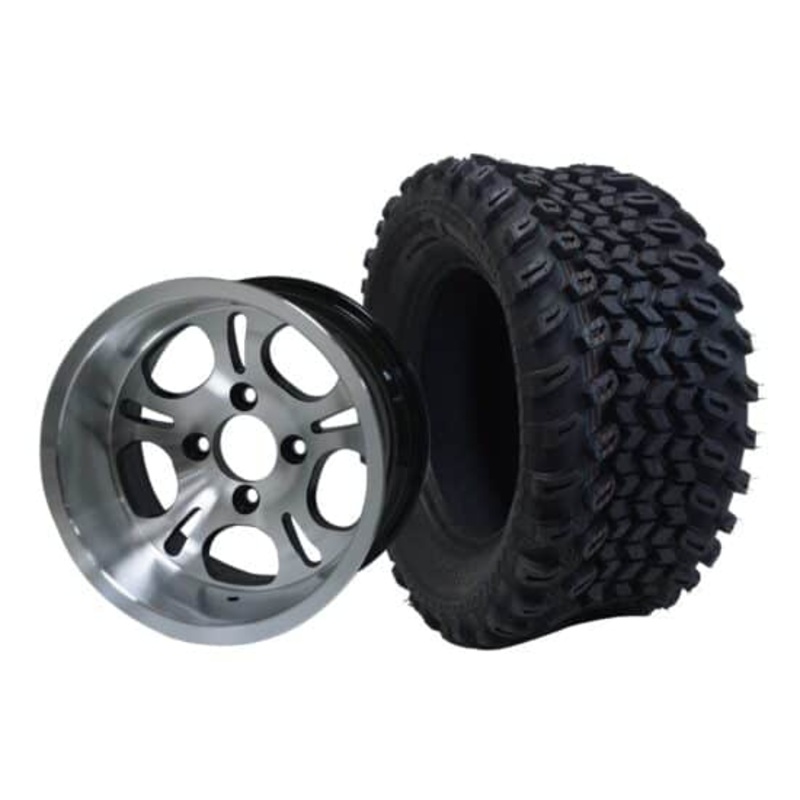 SGC 12″ Lightside Machined/Black Wheel – Aluminum Alloy / STEELENG 23″x10.5″-12″ All Terrain Tire Tires Combo – Set of 4