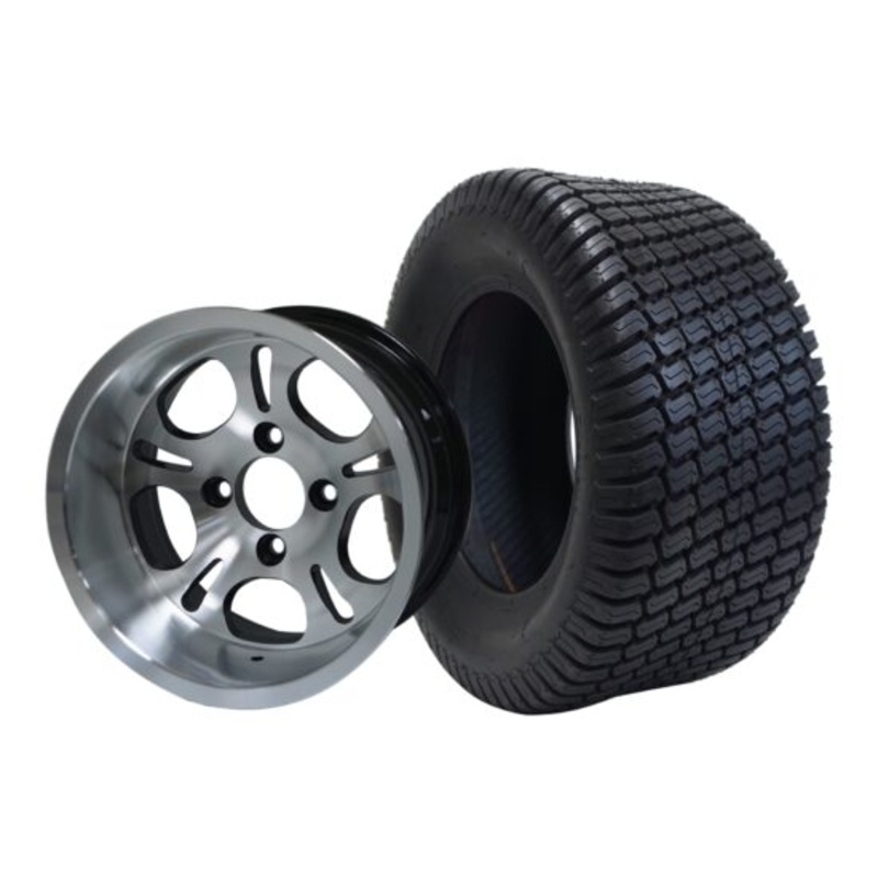 SGC 12″ Lightside Machined/Black Wheel – Aluminum Alloy / STEELENG 23″x10.5″-12″ Turf Tire Tires Combo – Set of 4