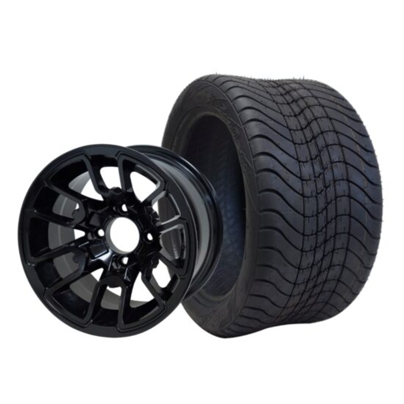 SGC 12″ Lizard Glossy Black Wheel – Aluminum Alloy / STEELENG 215/40-12 Low Profile Tire DOT Approved Tires Combo – Set of 4