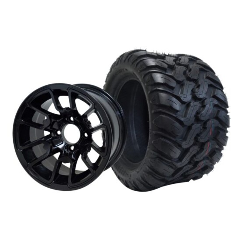 SGC 12″ Lizard Glossy Black Wheel – Aluminum Alloy / STEELENG 22″x11″-12″ Mud Terrain / All Terrain Tire DOT Approved Tires Combo – Set of 4