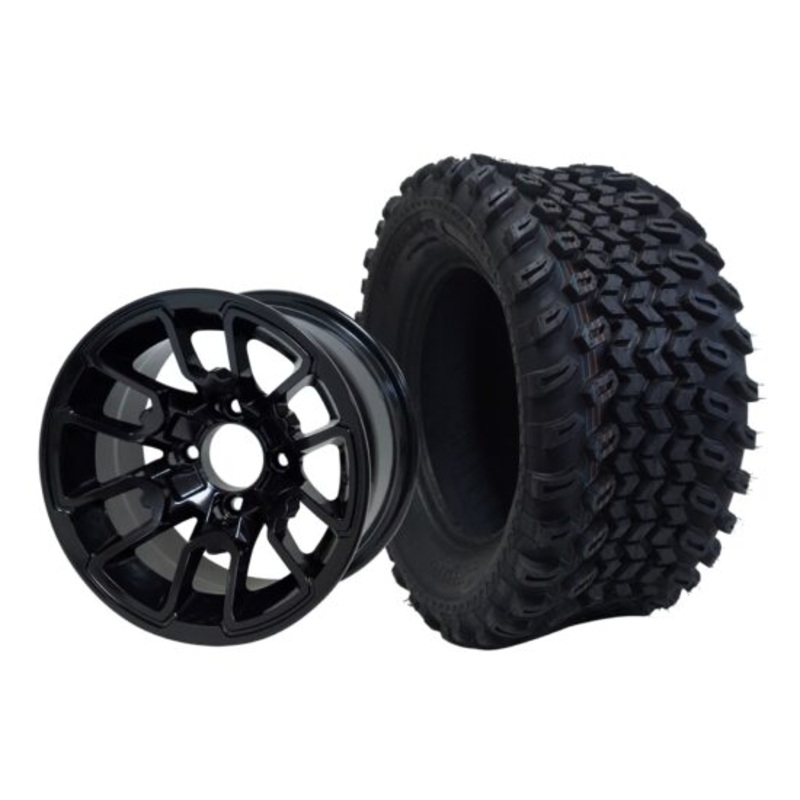 SGC 12″ Lizard Glossy Black Wheel – Aluminum Alloy / STEELENG 23″x10.5″-12″ All Terrain Tire Tires Combo – Set of 4