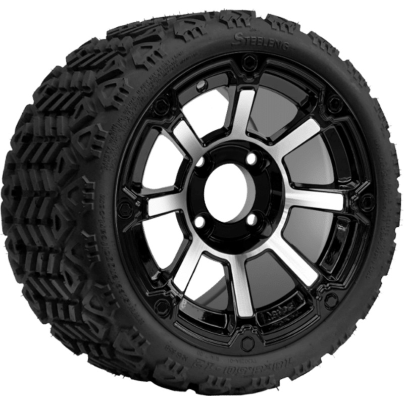 SGC 12 ” Cyclops Machined/Black Wheel – Aluminum Alloy / STEELENG 18 “x8.5 “-12 ” All-Terrain Tire DOT approved Tires Combo – Set of 4