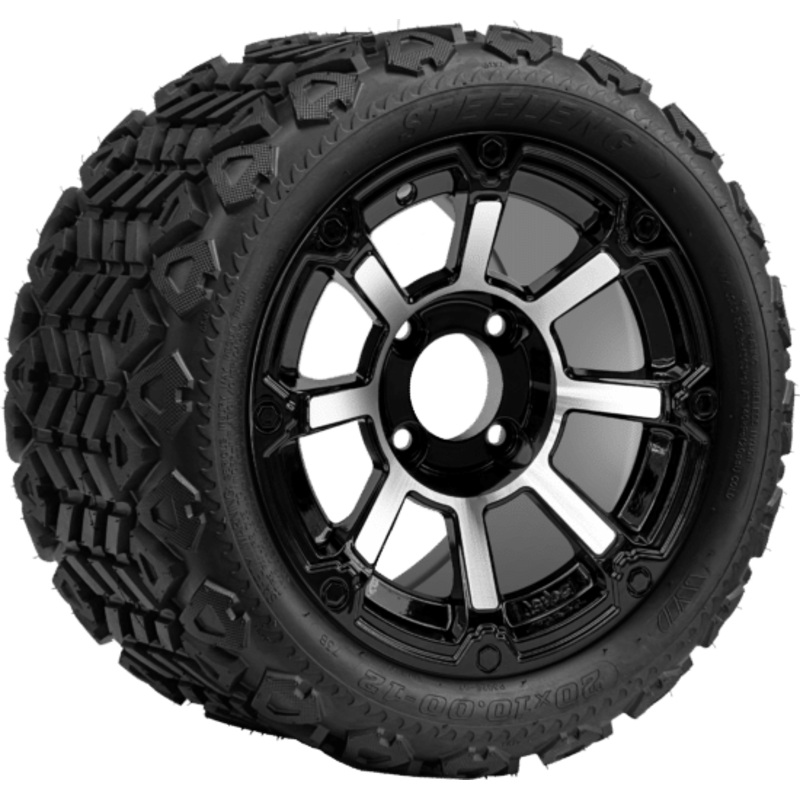 SGC 12 ” Cyclops Machined/Black Wheel – Aluminum Alloy / STEELENG 20 “x10 “-12 ” All Terrain Tire DOT approved Tires Combo – Set of 4