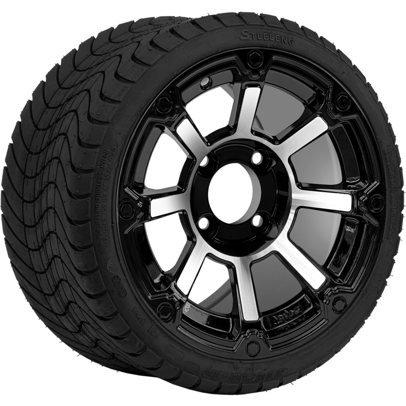 SGC 12 ” Cyclops Machined/Black Wheel – Aluminum Alloy / STEELENG 215/35-12 Low Profile Tire Tires Combo – Set of 4
