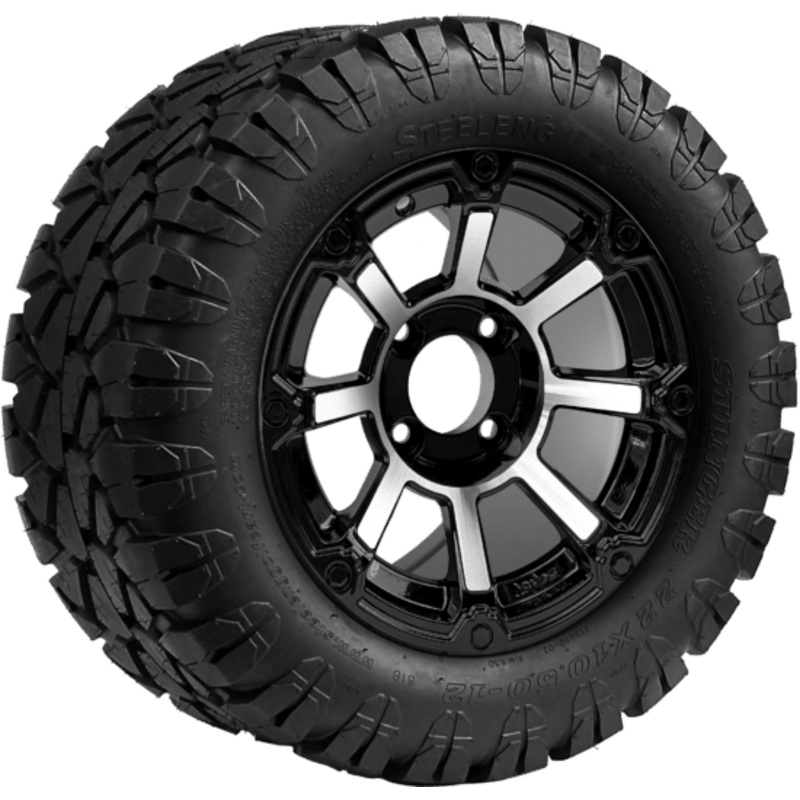 SGC 12 ” Cyclops Machined/Black Wheel – Aluminum Alloy / STEELENG 22 “x10.5 “-12 ” STINGER All Terrain Tire DOT approved Tires Combo – Set of 4
