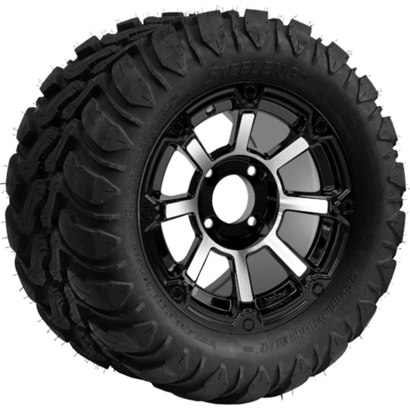 SGC 12 ” Cyclops Machined/Black Wheel – Aluminum Alloy/ STEELENG 22 “x11 “-12 ” Mud Terrain / All Terrain Tire DOT Approved Tires Combo – Set of 4