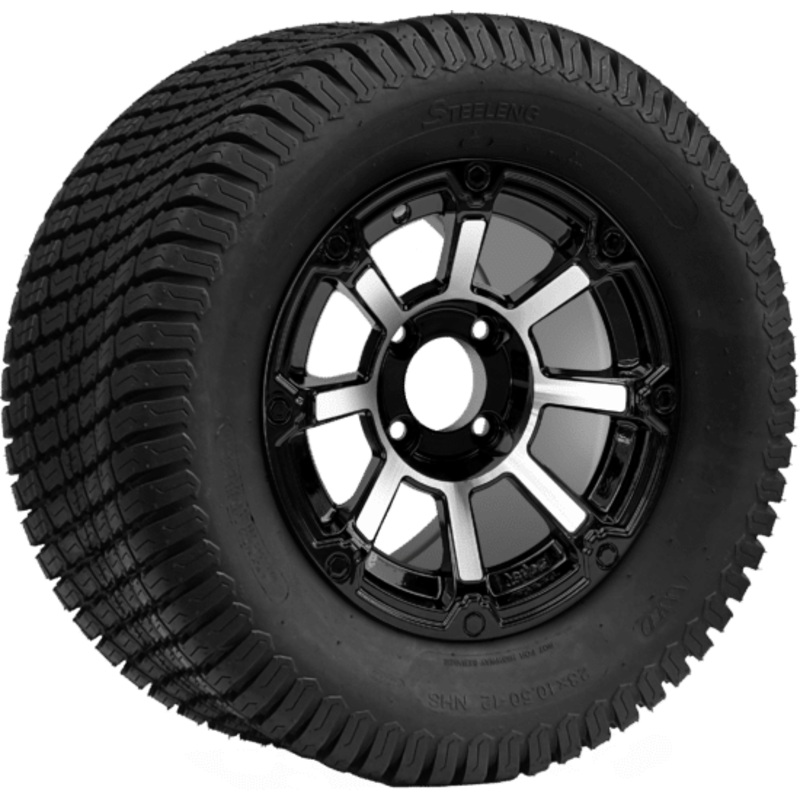 SGC 12 ” Cyclops Machined/Black Wheel – Aluminum Alloy / STEELENG 23 “x10.5 “-12 ” Turf Tire Tires Combo – Set of 4