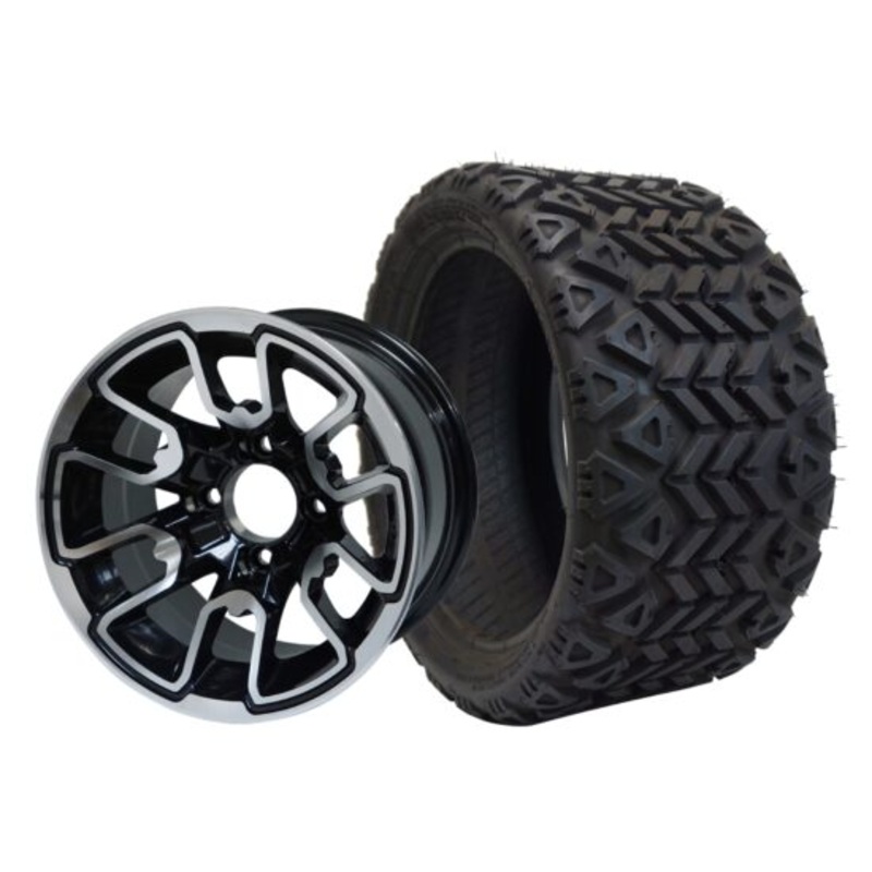 SGC 12″ Lizard Machined/Black Wheel – Aluminum Alloy / STEELENG 20″x10″-12″ All Terrain Tire DOT approved Tires Combo – Set of 4