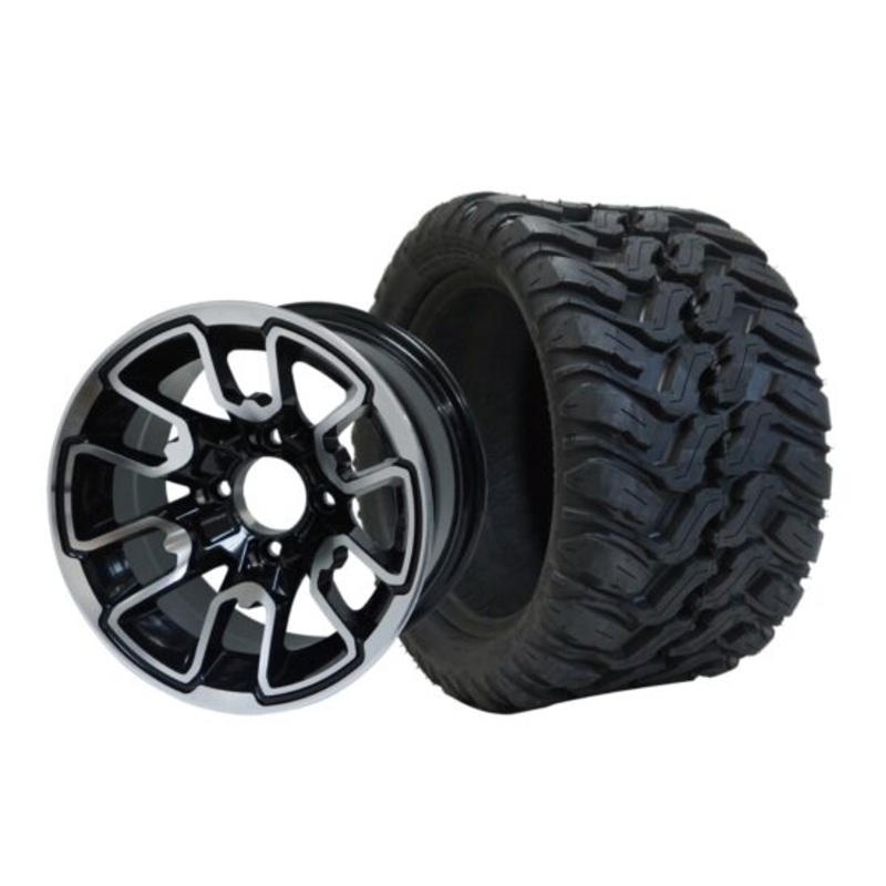 SGC 12″ Lizard Machined/Black Wheel – Aluminum Alloy / STEELENG 20″x10″-12″ Mud Terrain Tire Tires Combo – Set of 4