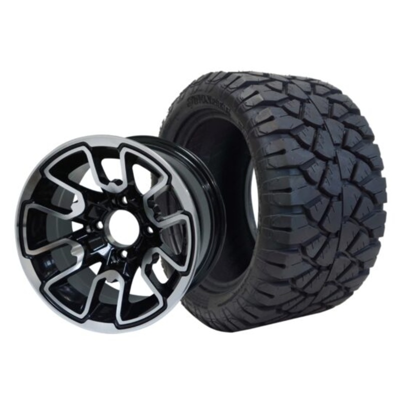 SGC 12″ Lizard Machined/Black Wheel – Aluminum Alloy / STEELENG 20″x10″-12″ STINGER All Terrain Tire DOT approved Tires Combo – Set of 4