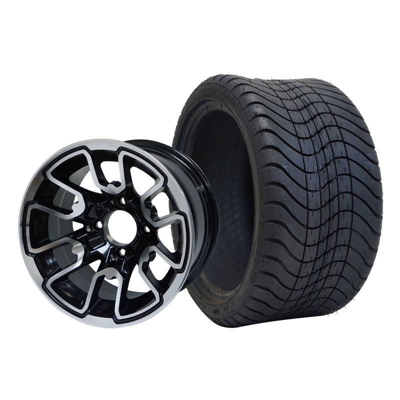 SGC 12″ Lizard Machined/Black Wheel – Aluminum Alloy / STEELENG 215/35-12 Low Profile Tire Tires Combo – Set of 4