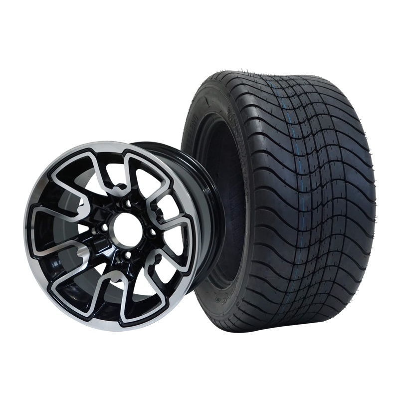 SGC 12″ Lizard Machined/Black Wheel – Aluminum Alloy / STEELENG 215/50-12 Comfort Ride Street Tire DOT Approved Tires Combo – Set of 4