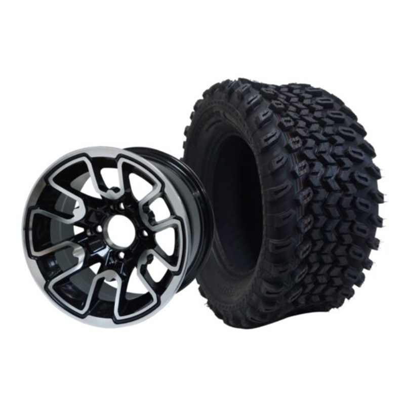 SGC 12″ Lizard Machined/Black Wheel – Aluminum Alloy / STEELENG 23″x10.5″-12″ All Terrain Tire Tires Combo – Set of 4