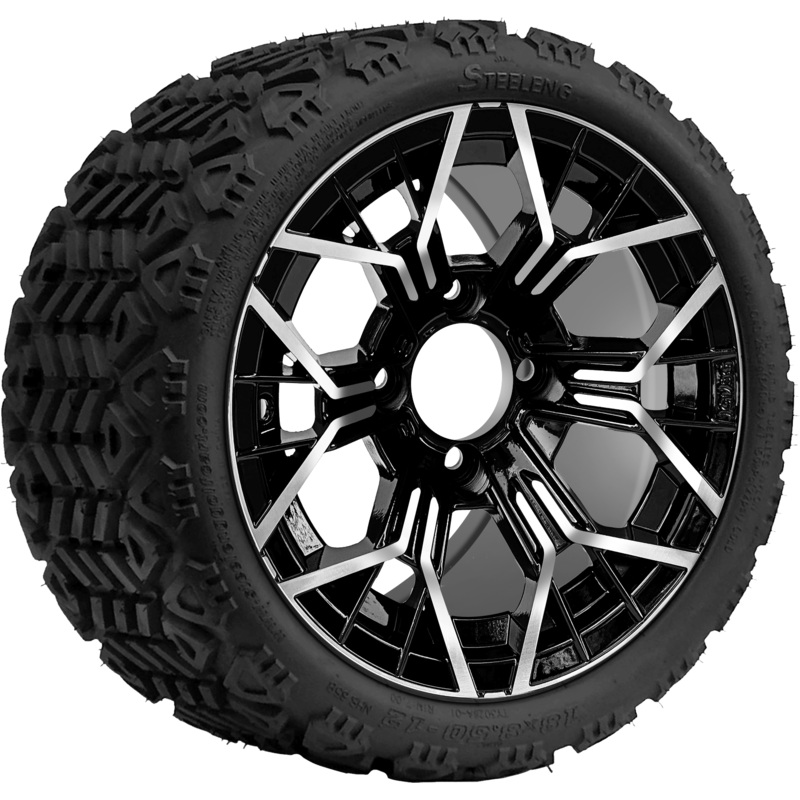 SGC 12 ” Mantis Machined/Black Wheel – Aluminum Alloy / STEELENG 18 “x8.5 “-12 ” All-Terrain Tire DOT approved Tires Combo – Set of 4