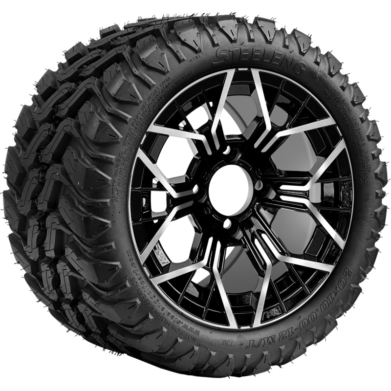 SGC 12 ” Mantis Machined/Black Wheel – Aluminum Alloy / STEELENG 20 “x10 “-12 ” Mud Terrain Tire Tires Combo – Set of 4