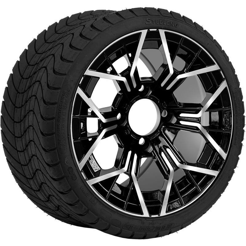 SGC 12 ” Mantis Machined/Black Wheel – Aluminum Alloy / STEELENG 215/35-12 Low Profile Tire Tires Combo – Set of 4