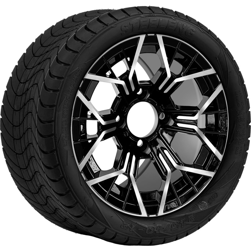 SGC 12 ” Mantis Machined/Black Wheel – Aluminum Alloy / STEELENG 215/40-12 Low Profile Tire DOT Approved Tires Combo – Set of 4
