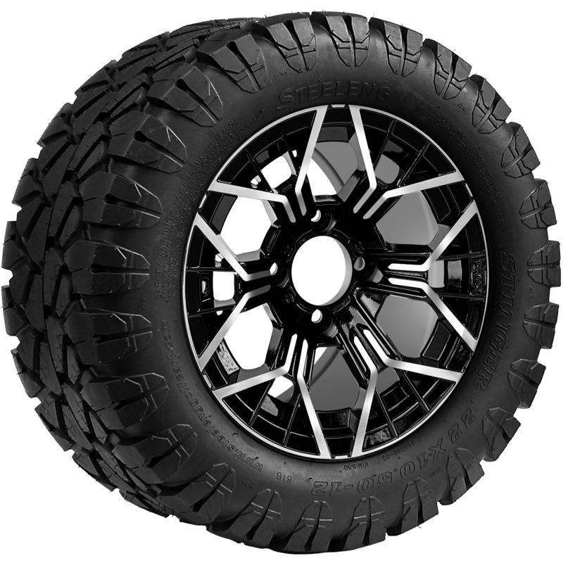 SGC 12 ” Mantis Machined/Black Wheel – Aluminum Alloy / STEELENG 22 “x10.5 “-12 ” STINGER All Terrain Tire DOT approved Tires Combo – Set of 4