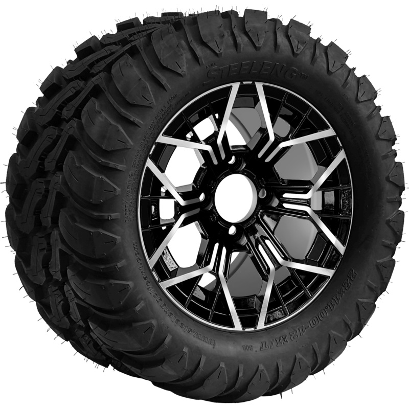 SGC 12 ” Mantis Machined/Black Wheel – Aluminum Alloy/ STEELENG 22 “x11 “-12 ” Mud Terrain / All Terrain Tire DOT Approved Tires Combo – Set of 4