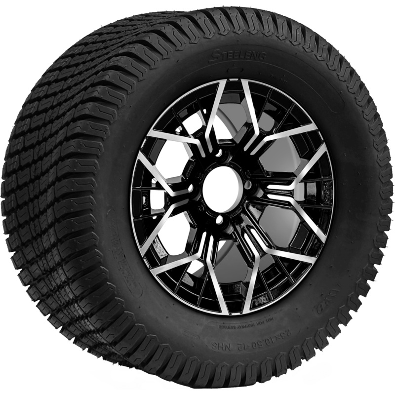 SGC 12 ” Mantis Machined/Black Wheel – Aluminum Alloy / STEELENG 23 “x10.5 “-12 ” Turf Tire Tires Combo – Set of 4