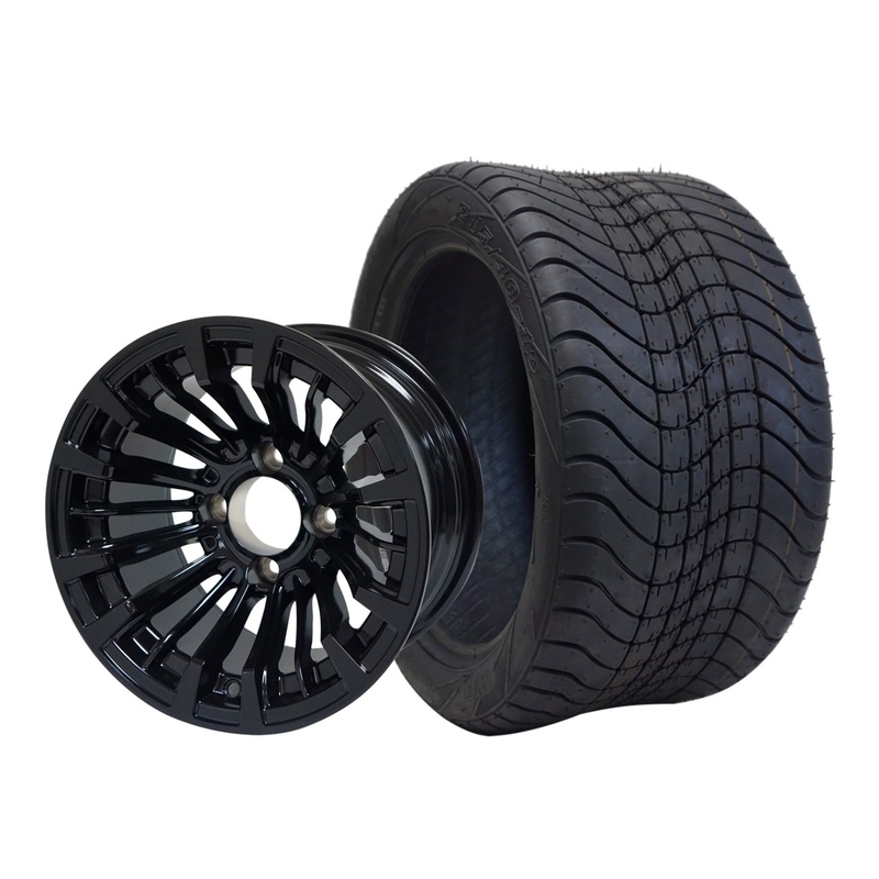 SGC 12″ Matador Glossy Black Wheel – Aluminum Alloy / STEELENG 215/40-12 Low Profile Tire DOT Approved Tires Combo – Set of 4