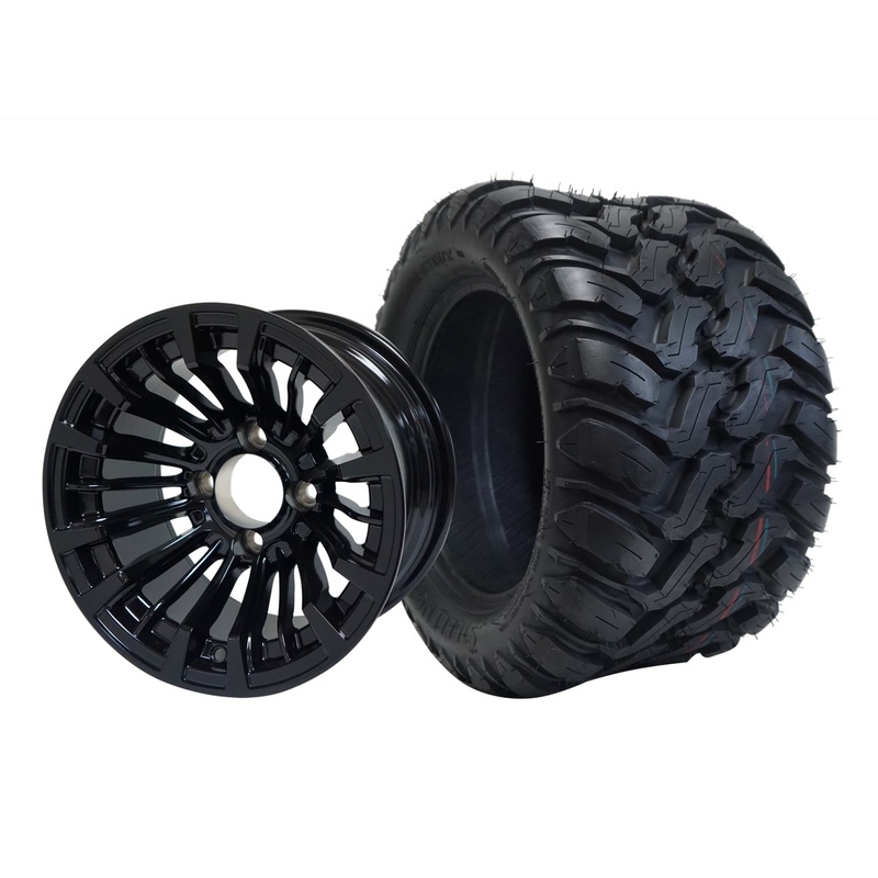 SGC 12″ Matador Glossy Black Wheel – Aluminum Alloy / STEELENG 22″x11″-12″ Mud Terrain / All Terrain Tire DOT Approved Tires Combo – Set of 4