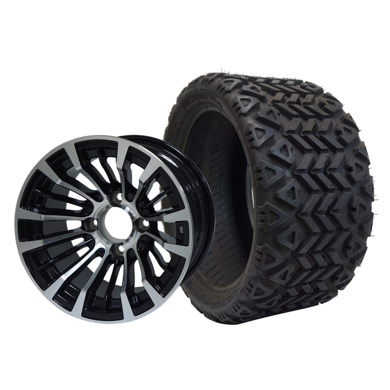 SGC 12″ Matador Machined/Black Wheel – Aluminum Alloy / STEELENG 20″x10″-12″ All Terrain Tire DOT approved Tires Combo – Set of 4