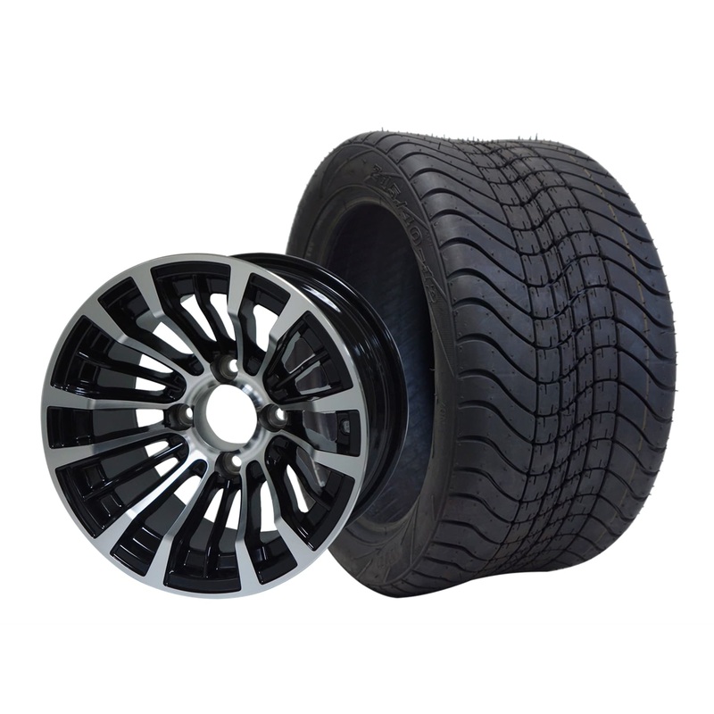 SGC 12″ Matador Machined/Black Wheel – Aluminum Alloy / STEELENG 215/40-12 Low Profile Tire DOT Approved Tires Combo – Set of 4