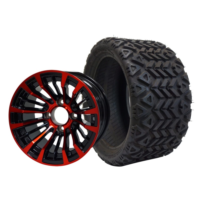 SGC 12″ Matador Red/Black Wheel – Aluminum Alloy / STEELENG 18″x8.5″-12″ All-Terrain Tire DOT approved Tires Combo – Set of 4