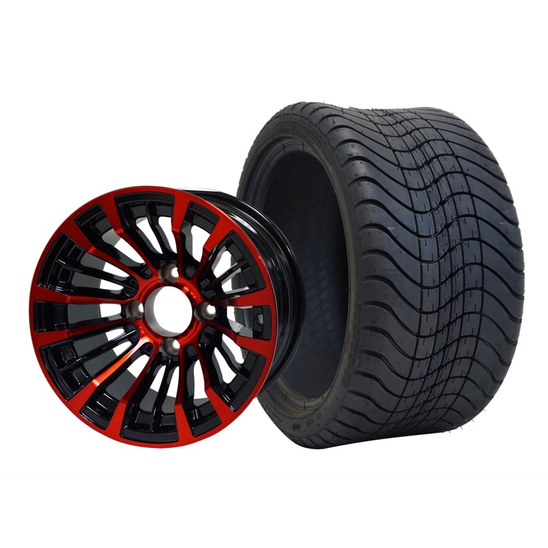 SGC 12″ Matador Red/Black Wheel – Aluminum Alloy / STEELENG 215/35-12 Low Profile Tire Tires Combo – Set of 4