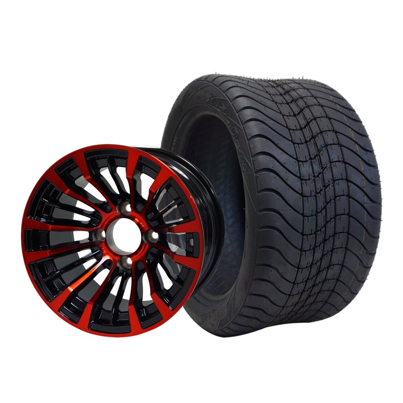 SGC 12″ Matador Red/Black Wheel – Aluminum Alloy / STEELENG 215/40-12 Low Profile Tire DOT Approved Tires Combo – Set of 4