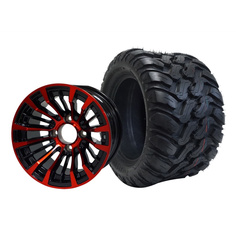 SGC 12″ Matador Red/Black Wheel – Aluminum Alloy / STEELENG 22″x11″-12″ Mud Terrain / All Terrain Tire DOT Approved Tires Combo – Set of 4