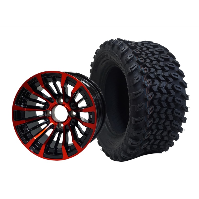 SGC 12″ Matador Red/Black Wheel – Aluminum Alloy / STEELENG 23″x10.5″-12″ All Terrain Tire Tires Combo – Set of 4