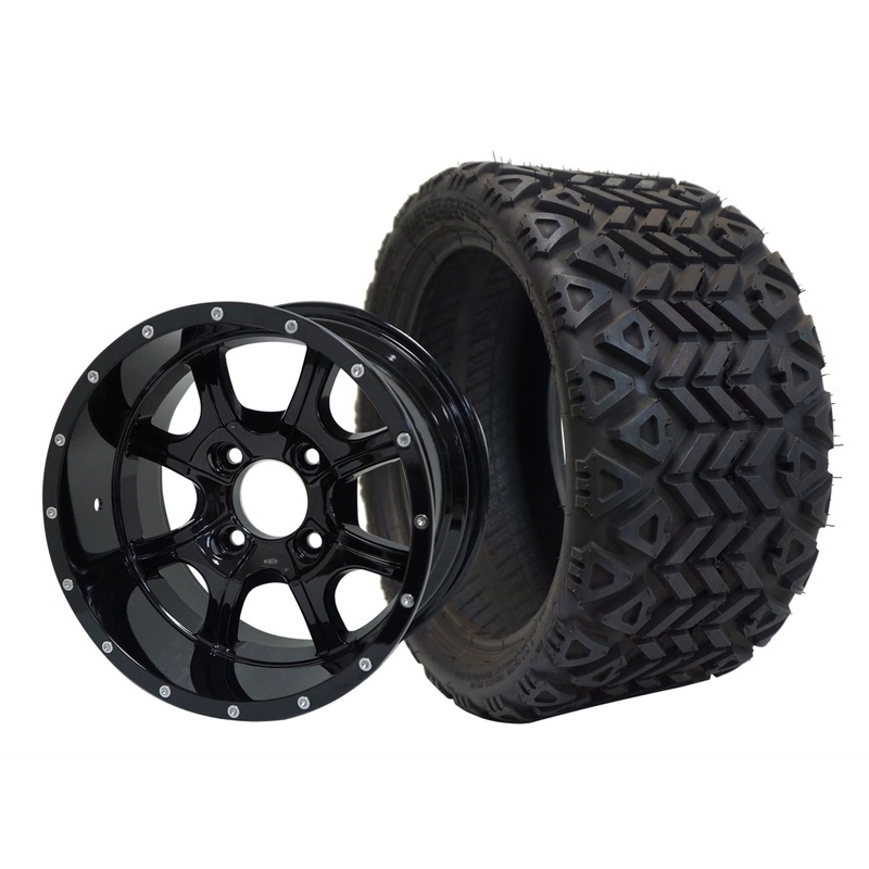 SGC 12″ Night Stalker Glossy Black Wheel – Aluminum Alloy / STEELENG 20″x10″-12″ All Terrain Tire DOT approved Tires Combo – Set of 4