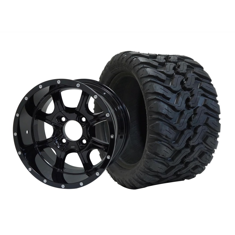 SGC 12″ Night Stalker Glossy Black Wheel – Aluminum Alloy / STEELENG 20″x10″-12″ Mud Terrain Tire Tires Combo – Set of 4