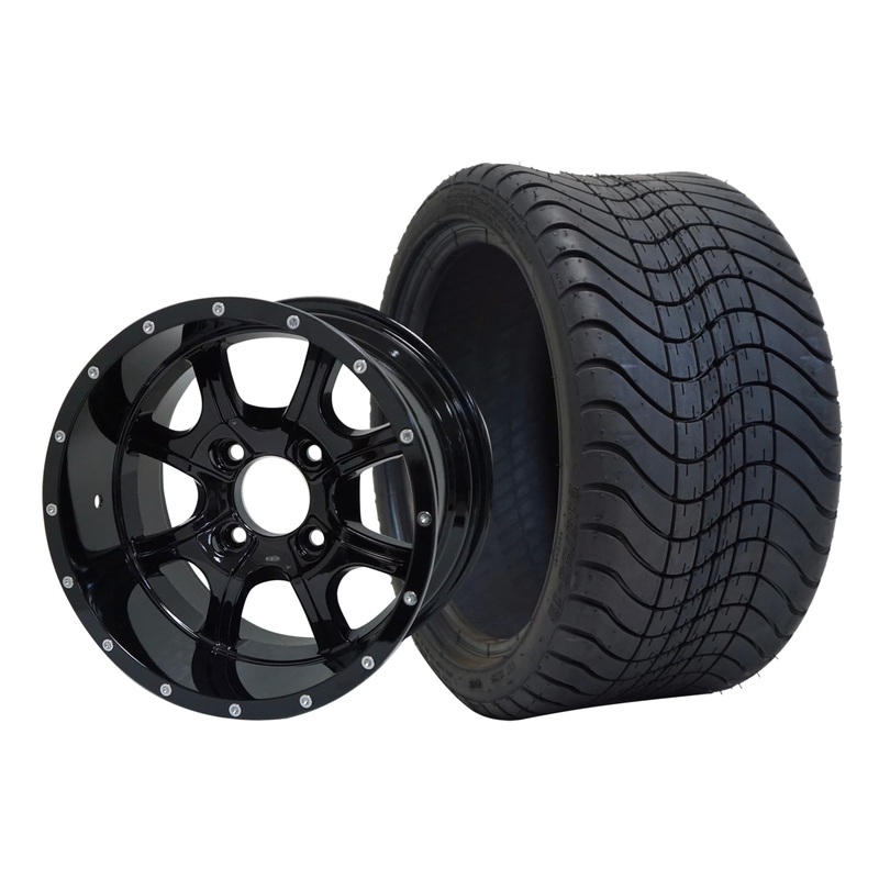 SGC 12″ Night Stalker Glossy Black Wheel – Aluminum Alloy / STEELENG 215/35-12 Low Profile Tire Tires Combo – Set of 4