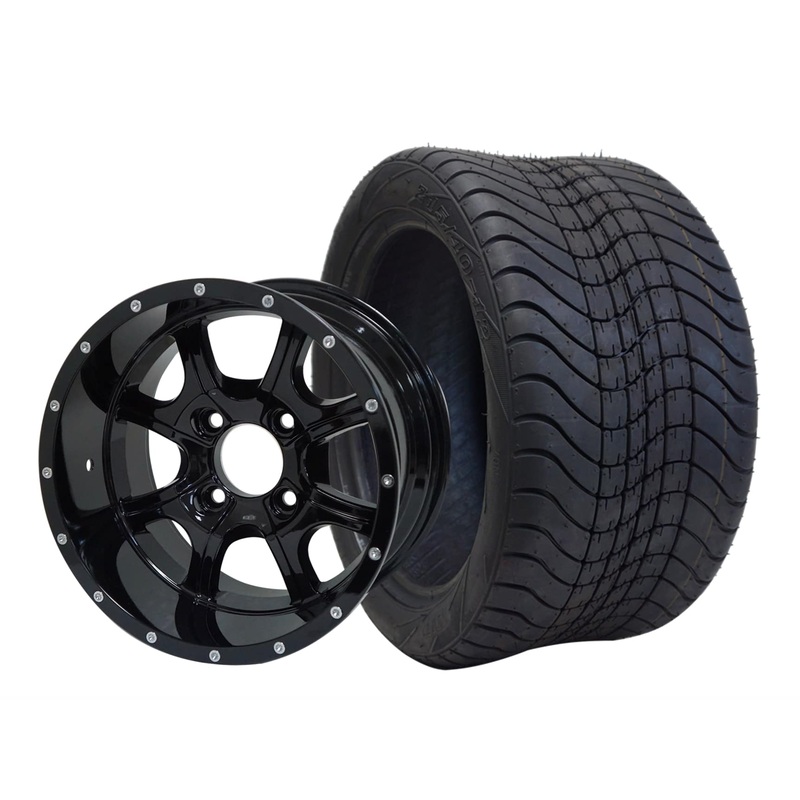 SGC 12″ Night Stalker Glossy Black Wheel – Aluminum Alloy / STEELENG 215/40-12 Low Profile Tire DOT Approved Tires Combo – Set of 4