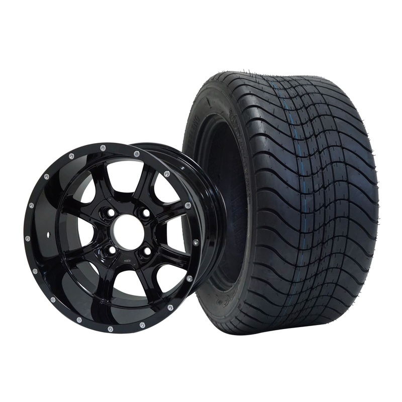 SGC 12″ Night Stalker Glossy Black Wheel – Aluminum Alloy / STEELENG 215/50-12 Comfort Ride Street Tire DOT Approved Tires Combo – Set of 4