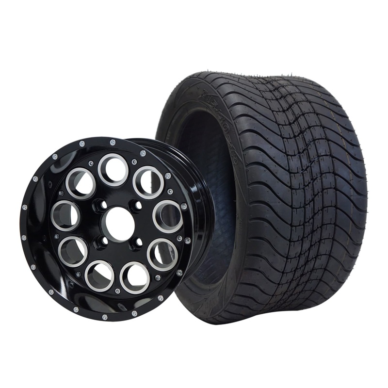 SGC 12″ Pioneer Glossy Black Wheel – Aluminum Alloy / STEELENG 215/40-12 Low Profile Tire DOT Approved Tires Combo – Set of 4